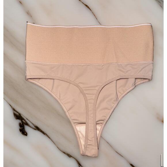New Medium Tummy Control Shapewear Thong Panty High Rise Lower Belly‎ Band Tan - Picture 2 of 2